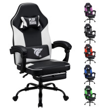 Play haha.Ergonomic Gaming Chair with Footrest, High Back Office Chair with Lumbar Support and Headrest, Faux leather Reclining Swivel Chair for Home