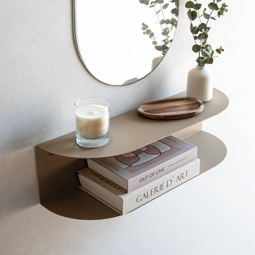 Miluka Slim Console Table In Metal Sand 60?Cm | Floating Shelf With 2 Tiers | Narrow Console For Hallway Or Floating Bedside Table | Ovva Model 5051223091103