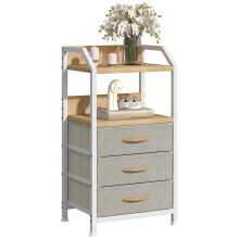 GoaHi Bedside Table, Nightstands with 3 Fabric Drawers and Open Shelf, Modern Sofa End Tables with Wood Top and Metal Frame for Bedroom, Living Room,