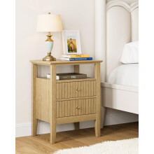 HEYZOEY Bedside Table Chest of 2 Drawers, Bedside Cabinet Wooden Nightstand, Modern Side Table for Living Room,Bedroom,Office, Honey Oak