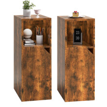 YMYNY Narrow Bedside Table Set of 2, Slim Side Table with Open Compartment and Door, Adjustable Shelf, Bedside Cabinet, for Bedroom, Living Room,