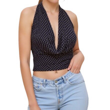 (M, Black) Débardeur dos nu sans manches à pois pour femme, idéal pour les fêtes