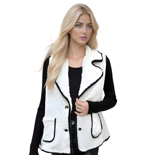 (L, White) Chaleco de invierno de botones.