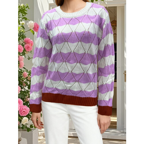 (L, Purple) Pull rayé pour Vêtements décontractés. 2