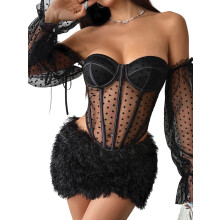 (S, Black) Haut en résille lingerie baleine