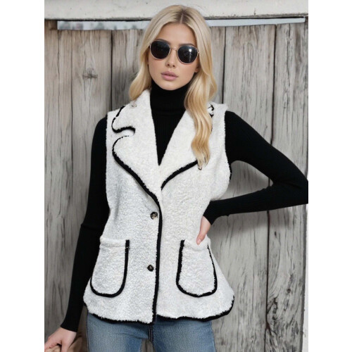 (L, White) Chaleco de invierno de botones. 1