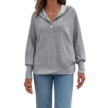 (XL, Gray) Sweat-shirt femme à à pressions.