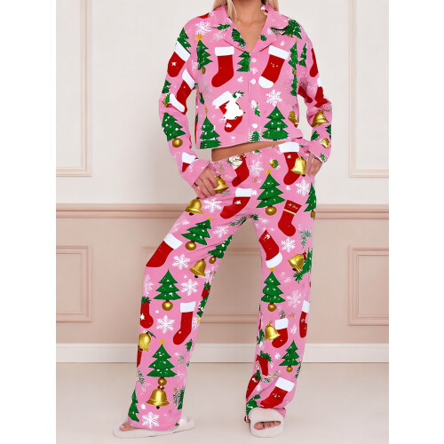 (XL, Pink) Γυναικείο σετ πιτζάμας με λάστιχο. 2