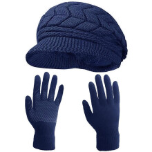 Wintermützen und Handschuhe für Damen, gestrickt, warm, Schneemützen, Skimützen, Outdoor-Mützen, Touchscreen-Handschuhe
