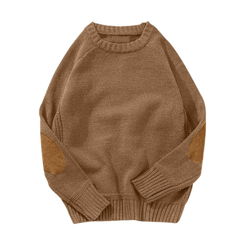 Herren Herbst Winter Pullover, lässige Mode, einfarbige Oberteile, langärmeliger Rundhalspullover, Baselayer, lässige Pullover (Braun, XL)