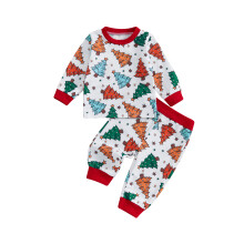 (6-12 Months, Multicolor) Ensemble 2 pièces pour petit garçon : sweat-shirt à manches longues et pantalon long imprimé sapin de Noël