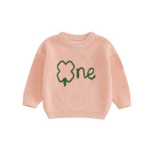 (12-18 Months, Pink) Narozeninový svetr pro chlapce a dívky, pletený top s výšivkou a dlouhým rukávem