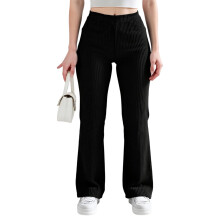 (XL, Black) Damen-Schlaghose mit Rippbund, lässig, einfarbig, elastischer Bund, schmale Passform, ideal für Frühling und Herbst.
