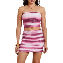 (M, Multi-color) Dámská letní sukně - sada flitrovaných topů a mini sukně, dvoudílný outfit na párty
