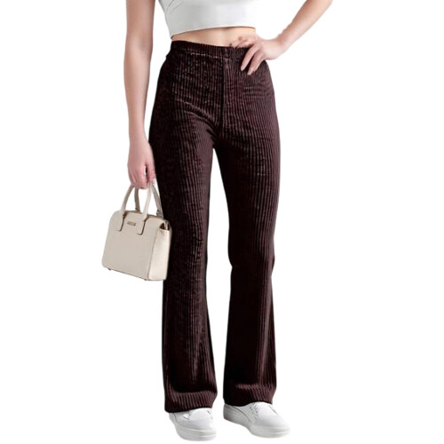 (XL, Coffee) Calça flare canelada e outono.