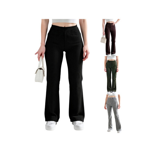 (S, Light Gray) Calça flare canelada e outono. 2