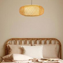 Hanglamp met kap van natuurlijk bamboe en rotan – Verstelbare moderne hanglamp voor woonkamer, eetkamer en meer, stijlvol