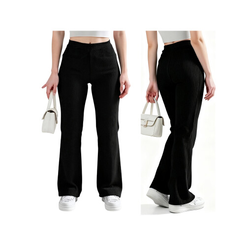 (XL, Black) Calça flare canelada e outono. 1