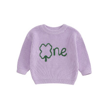 (9-12 Months, Purple) Narozeninový svetr pro chlapce a dívky, pletený top s výšivkou a dlouhým rukávem