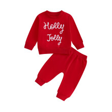 (6-12 Months, Red) Ensemble pour petit garçon : sweat-shirt à manches longues et pantalon long brodé, parfait pour Noël.
