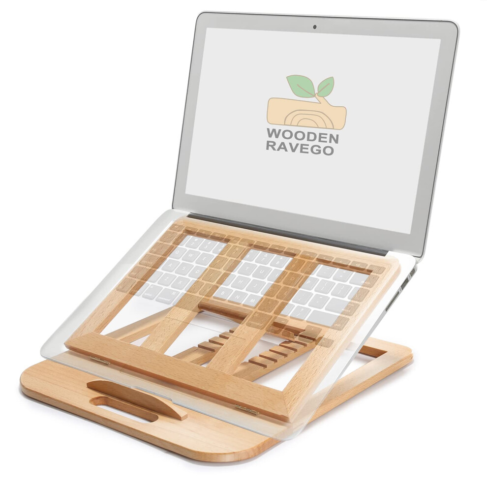 Ravego Wooden Laptop Stand, Foldable Ventilated Laptop Riser, Adjustable Computer Stand For Desk, Macbook Notebook Laptop Holder With Multiple Angles 5051223096221