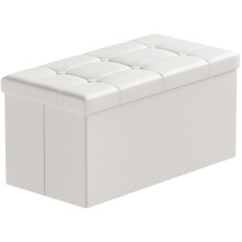 BRIAN & DANY Faux Leather Folding Ottoman Storage Bench, Storage Chest, Perfect Toy and Shoe Chest, Storage Ottoman with Cover, White, 80 x 40 x 40 cm