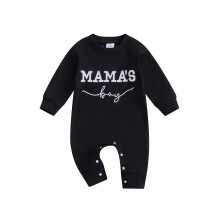(3-6 Months, Black) Combinaison bébé garçon printemps automne manches longues col rond broderie lettres