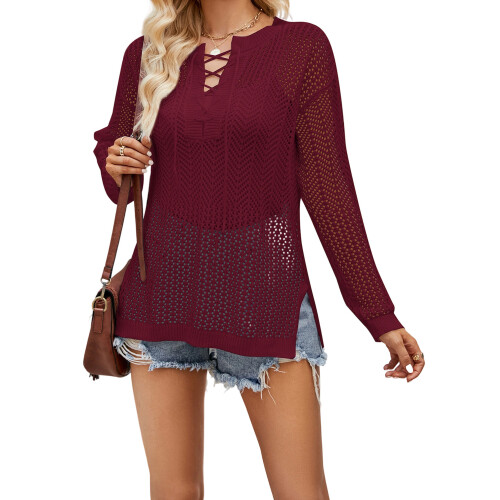 (L, Red) Hauts en maille de plage