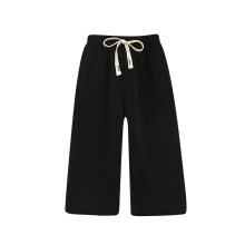 Corduroy broek met wijde pijpen voor peutermeisjes, thermisch katoen, 1-10 jaar, zwart, tailleband met trekkoord en elastische boord, herfst/winter