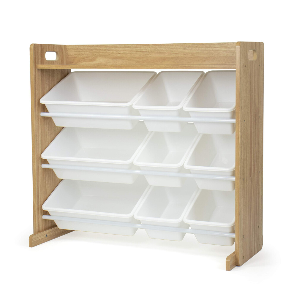 Cambridge Large Wooden Toy Shelf Storage Organiser For Children With 9 Bpa Free Plastic Removeable Storage Bins, Ideal For Storing Toys, Humble Crew