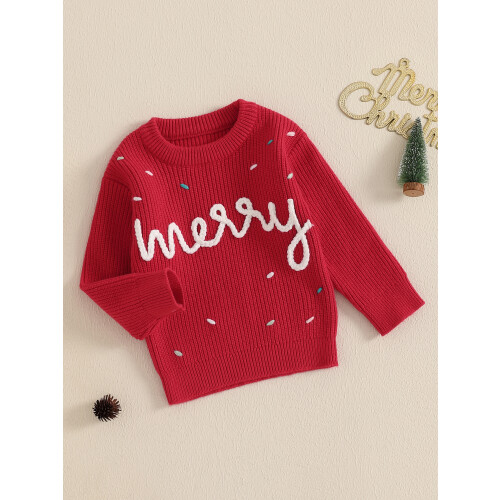 (0-6 Months, Red) Weihnachtspullover für Kleinkinder, gerippt, Strickpullover 2
