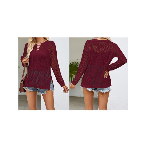 (L, Red) Hauts en maille de plage 1