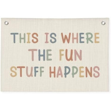 Playroom Wall Decor, Boho Classroom Decorations, Kids Room Decor Canvas Banner Wall Hanging Flag, This is Where All The Fun Stuff Happens Banner