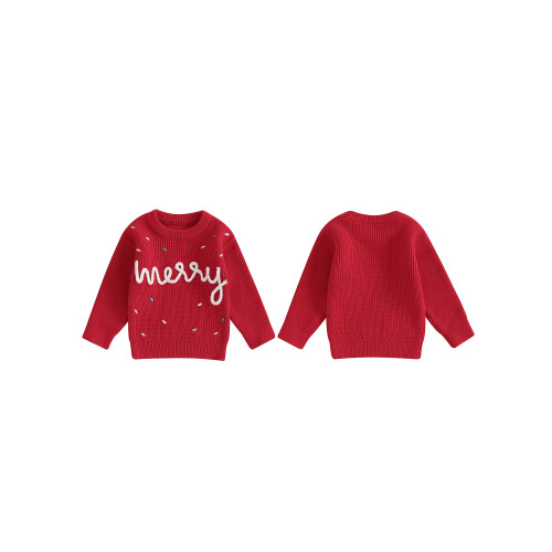 (0-6 Months, Red) Weihnachtspullover für Kleinkinder, gerippt, Strickpullover 1