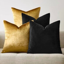 Housses de coussin décoratives 45 x 45 cm, or et noir, douces, lot de 4, carrées en velours