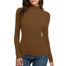Camisetas básicas de manga larga con cuello alto simulado para mujer, elásticas y ligeras, ideales como prenda interior.