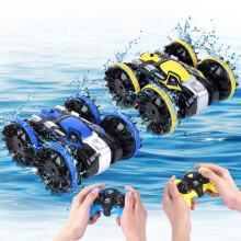 TROPOW 2 Stück Amphibien-RC-Autos, 2,4 GHz, 4WD, wasserdichte Monstertrucks für Kinder – Geländegängig, Strand- und Poolspielzeug –
