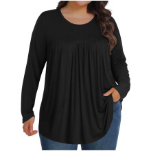 Blusas de tallas grandes para mujer, túnicas de manga larga, cuello redondo, estilo casual y holgado, tallas 1X-5X, XXXL