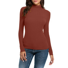 Camiseta de manga larga con cuello alto de poliéster y elastano para mujer, color rojo, corte ajustado, elástica, estilo casual – XXL, apta para
