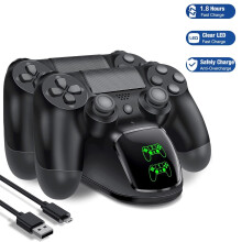 Station de charge pour manettes PS4 avec double port USB pour charge rapide, indicateur LED, compatible avec les manettes PS4/Pro/Slim