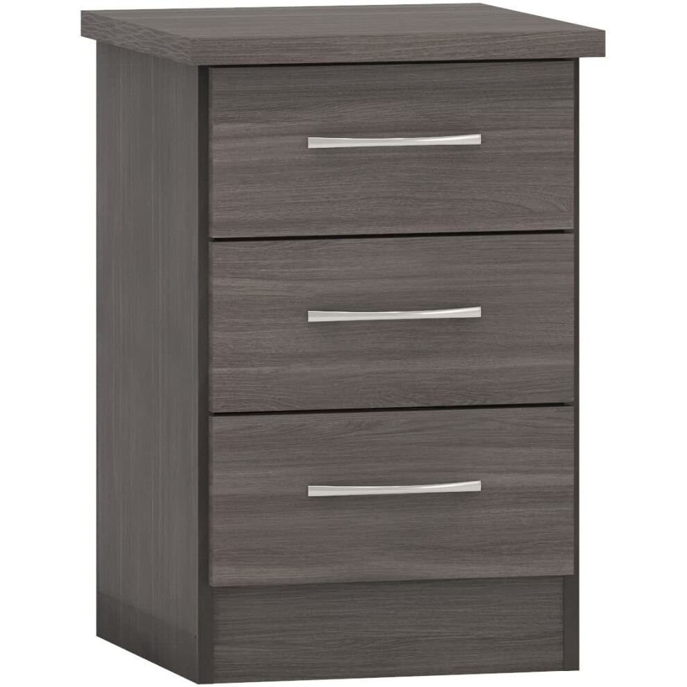 Seconique Nevada 3 Drawer Bedside In Wood Grain Black