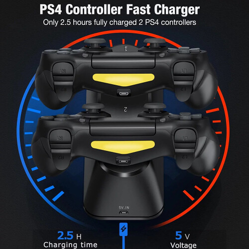 PS4-controllerlaadstation met dubbele USB-snellaadfunctie, LED-indicator, compatibel met PS4/Pro/Slim-controllers. 1
