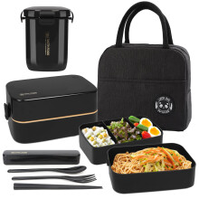 UHAPEER 2 Tier Lunch Box Bento Box with Lunch Bag Cutlery, Bento Lunch Boxes with Adjustable Compartments for Adults and Kids, Portable Leakproof Food