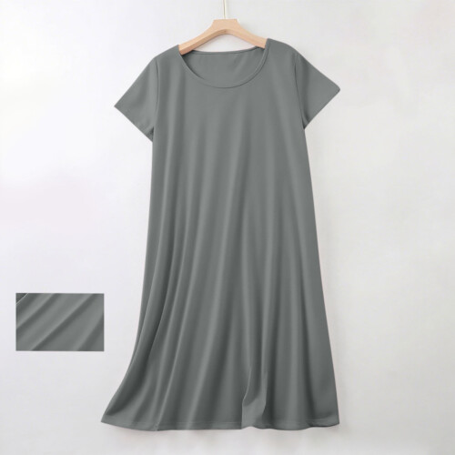 Abito estivo da donna in cotone con scollo rotondo e maniche corte, 1