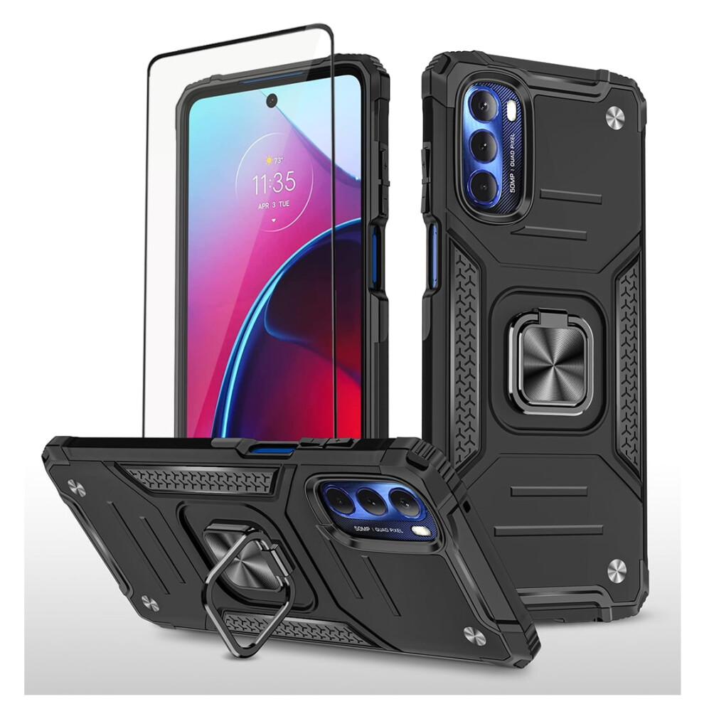 Xhy Moto G Stylus 5G 2022 Case W/ Screen Protector, Magnetic Ring, Kickstand, Military-Grade Drop Protection Â Black 9418476435287