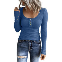 Camisetas de mujer KDFJPTH de corte holgado, manga larga, estilo Henley, con botones, corte ajustado, cuello redondo y cuello acanalado.