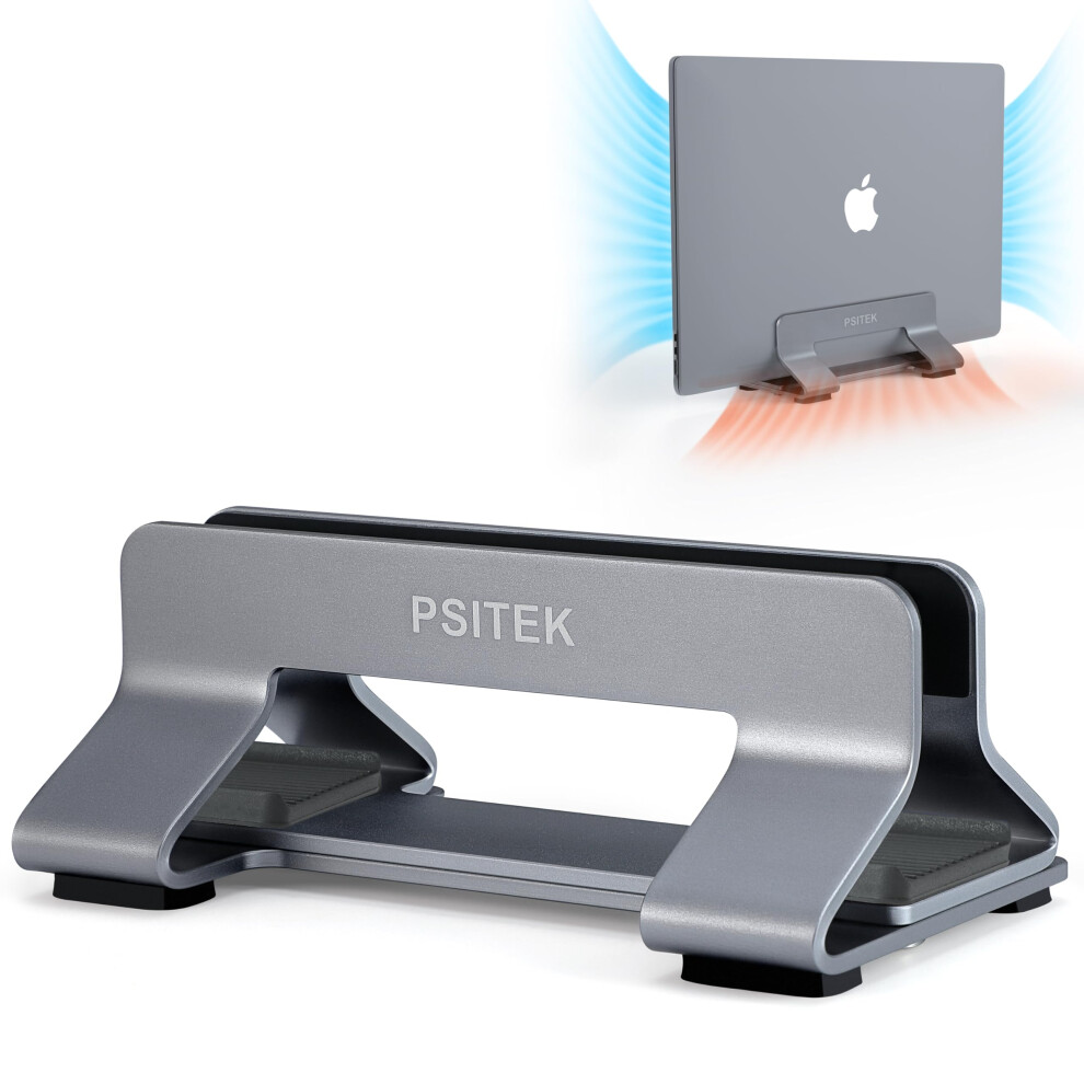 Psitek Aluminum Vertical Laptop Stand Dock Holder, Adjustable Slot Width 12-42Mm, Space-Saving Upright Storage For Macbook And Laptops 5051223095774