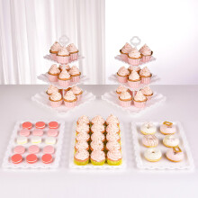 NWK 5 Piece Cake Stand Set with 2x 3-Tier Cupcake Stands + 3X Appetizer Trays Perfect for Wedding Birthday Baby Shower Thanksgiving Christmas New Year