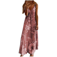 Sommerkjoler til kvinder, Sommerkjoler til kvinder2024Sommer Casual Blomsterprint Slankende Sling Fest Lang Kjole Pink C XXL