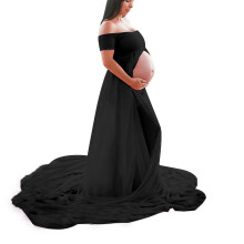 Kleid für Schwangere mit Schlitz vorne, schulterfrei, bodenlang – Foto-Requisiten für schwangere Prinzessinnen
